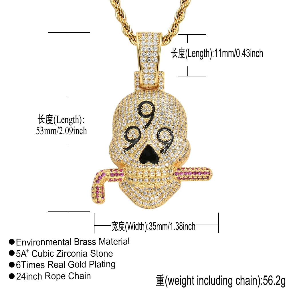 personalized custom diamond jewelry necklace purchasing agent,men women hip hop copper gold plated skull necklace pendants