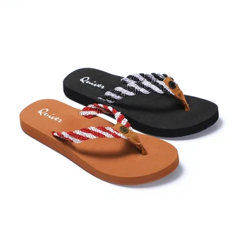 Ladies customized logo fashion anti slip slides wholesale casual summer slippers custom women's webbing flip flops slippers