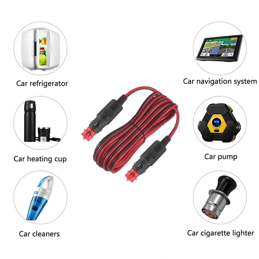 12 Volt Adapter Plug 12V Male to male 12V 20ft Cable Car Tire Pump charger Cigarette Lighter For Germany Eu