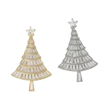 Wholesale Metal Acrylic Christmas Tree Women Xmas Brooch For Christmas Decoration Supplies