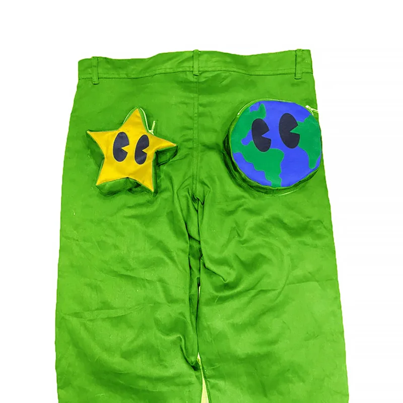 Custom Bright Green Utility Pockets Streetwear Baggy Twill Cargo Pants For Men 13