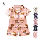 Boys Kids Short Pajamas 2021 High Quality Kids Short Sleeve Cartoon Bear Print Boys Girls Children Satin Pajama Set