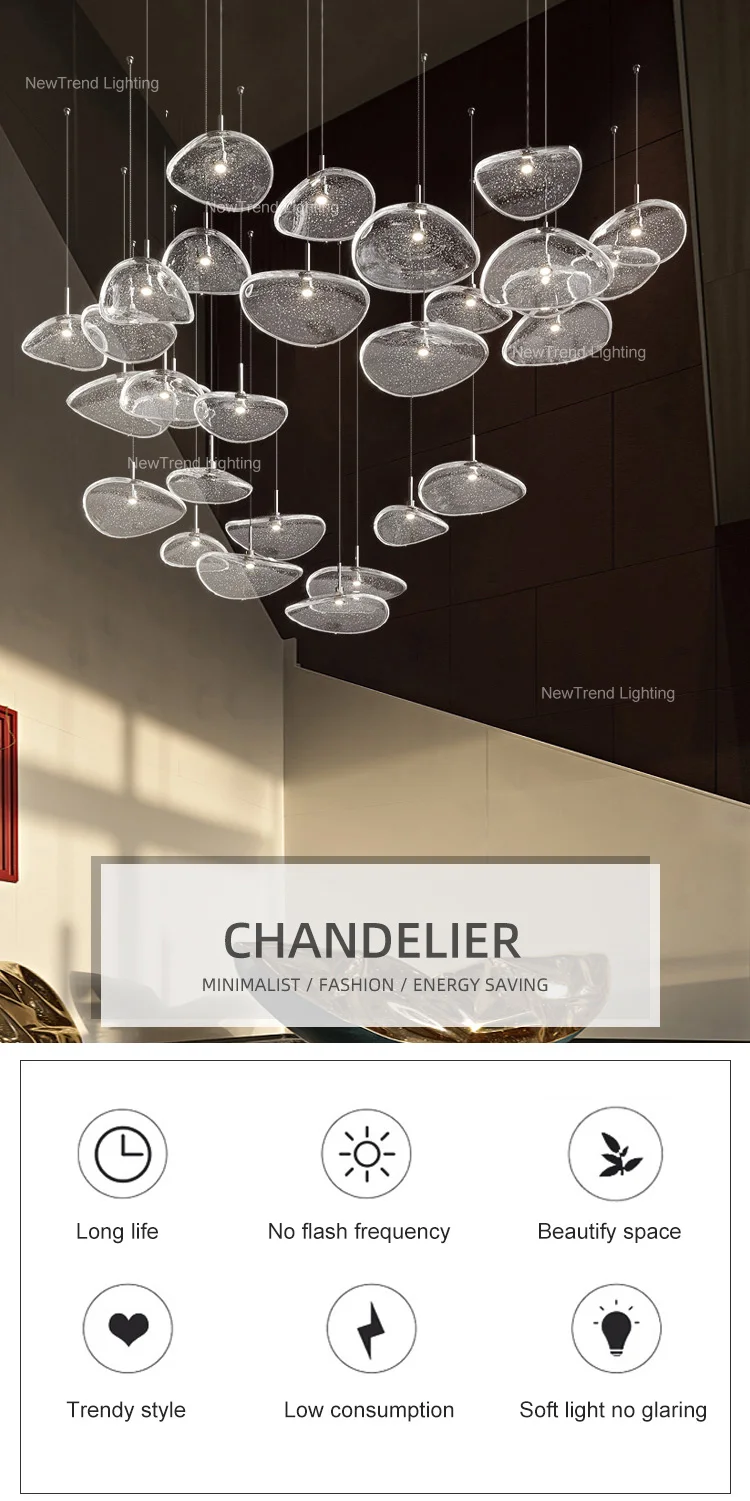 CPL-244 Professional Bespoke Fixtures Supplier Indoor Decoration Villa Staircase Hotel Lobby Hall Custom Glass LED Chandelier manufacture