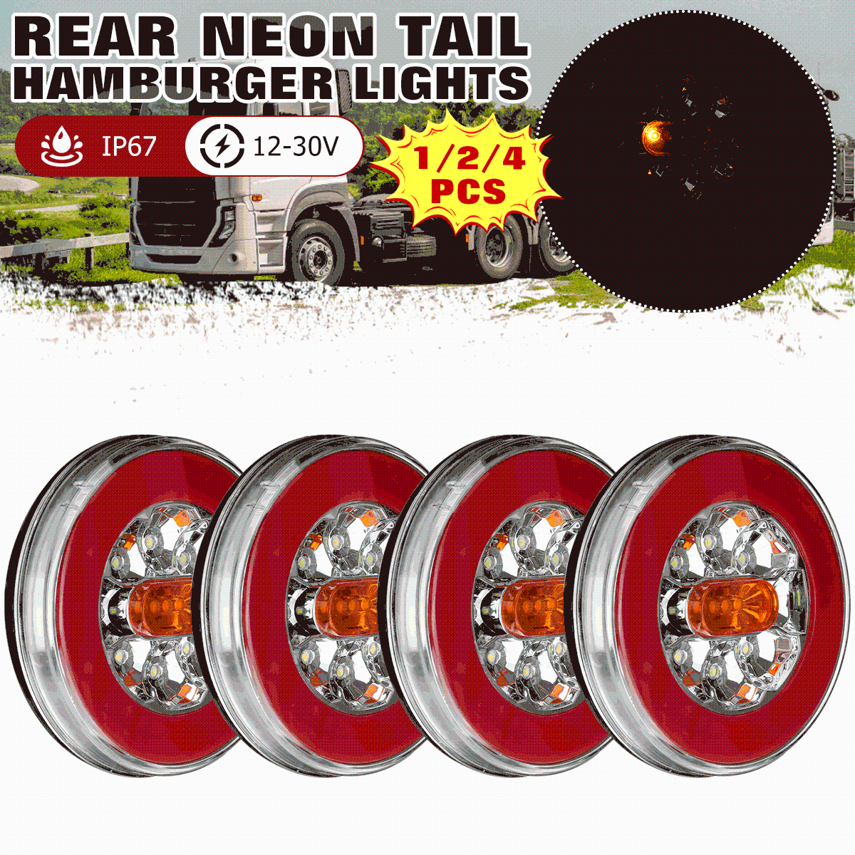 1 2 4x Round Led 4in1 Truck Taillight 12 24v Dynamic Tail Trun Signal