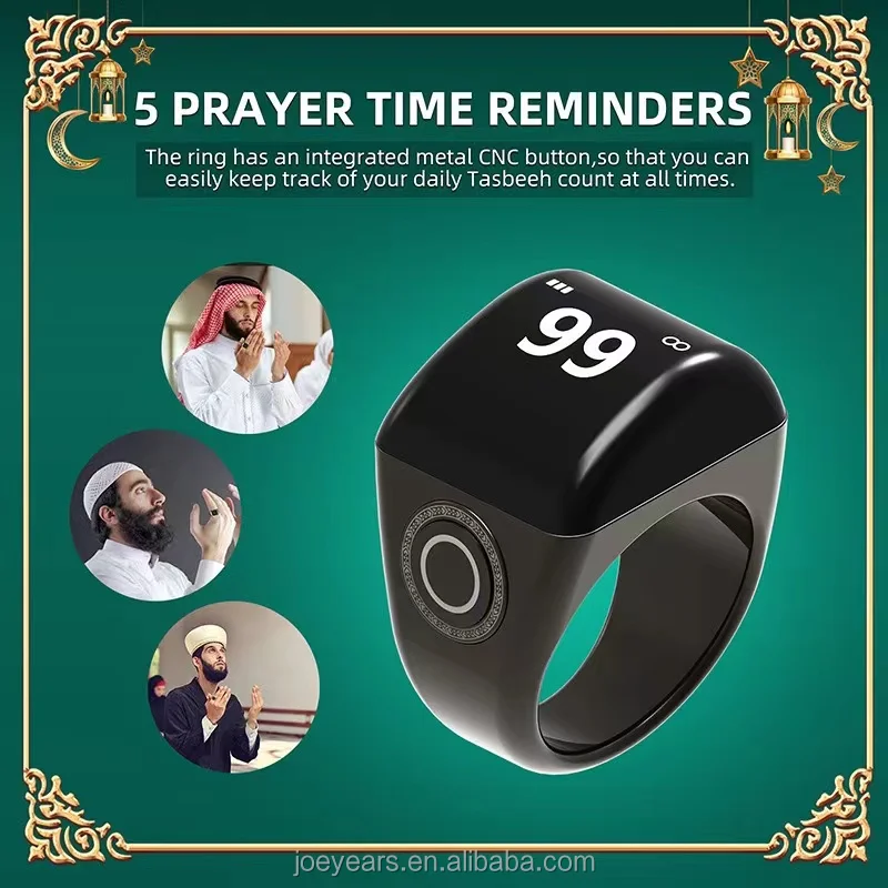 Smart Zinc Alloy Muslim Islamic Electronic Zikir Counter Digital Azan Alarm Clock Tasbeeh Tasbih Zikr Ring RechargeablePray Ring