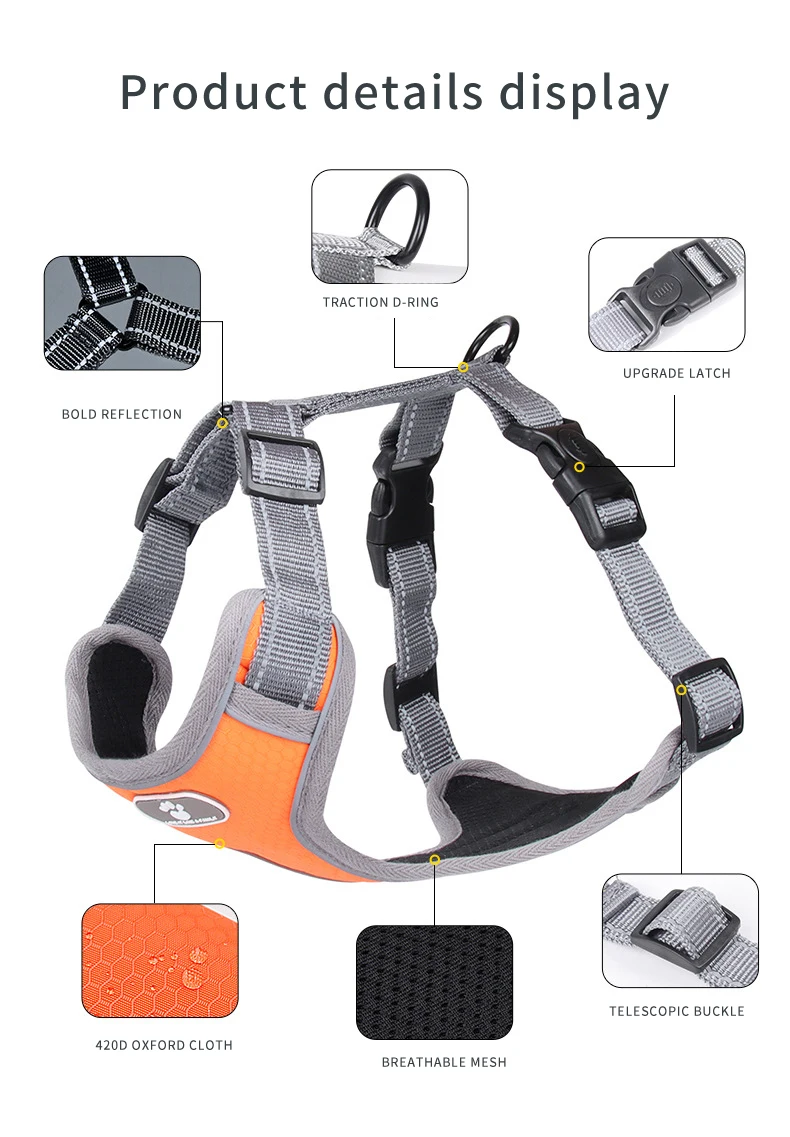 CUSTOM Reflective No Pull Dog Harness Soft Padding Thick for Large Dogs No Pull Weight Pulling Dog Harness factory