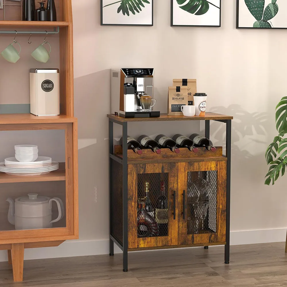 X-cosrack Rustic Brown Small Sideboard Buffet Cabinet Detachable Wine Coffee Bar Rack Glass Holder Patented Living Room Cabinets manufacture