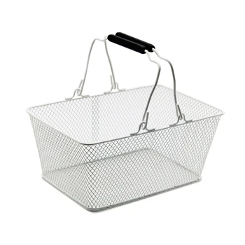 Household Metal Stacking Basket Wire Storage Basket with plastic Handle for Sundries shopping