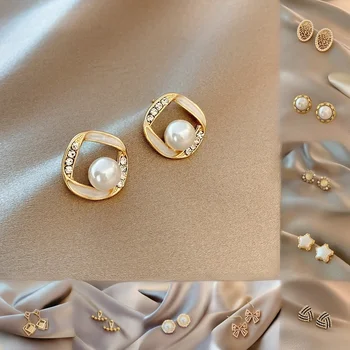 Irregular Design Stud Earrings Vintage Pearl Earrings Stainless Steel Fine Jewelry Earrings