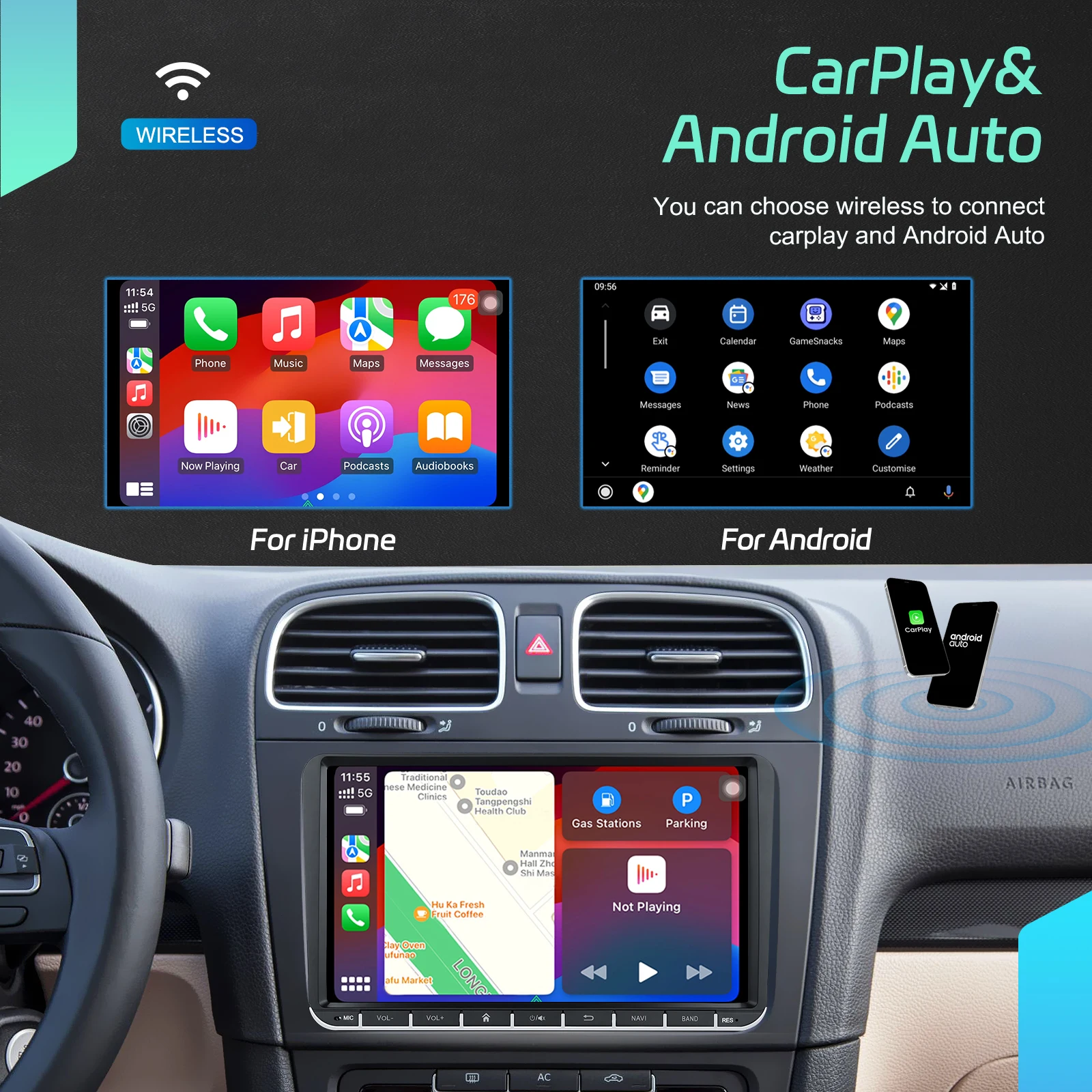 Podofo 6+128G 9" Android Car Audio Carplay Android Auto Radio Para Auto GPS WIFI for Volkswagen/VW/Passat/Golf/MK5/Jetta T5/Polo A4199 manufacture