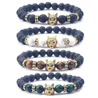 Wolf Head Lava Rock Bracelet Healing Crystal Stress Relief Anti Anxiety Energy Stone Beaded Bracelet