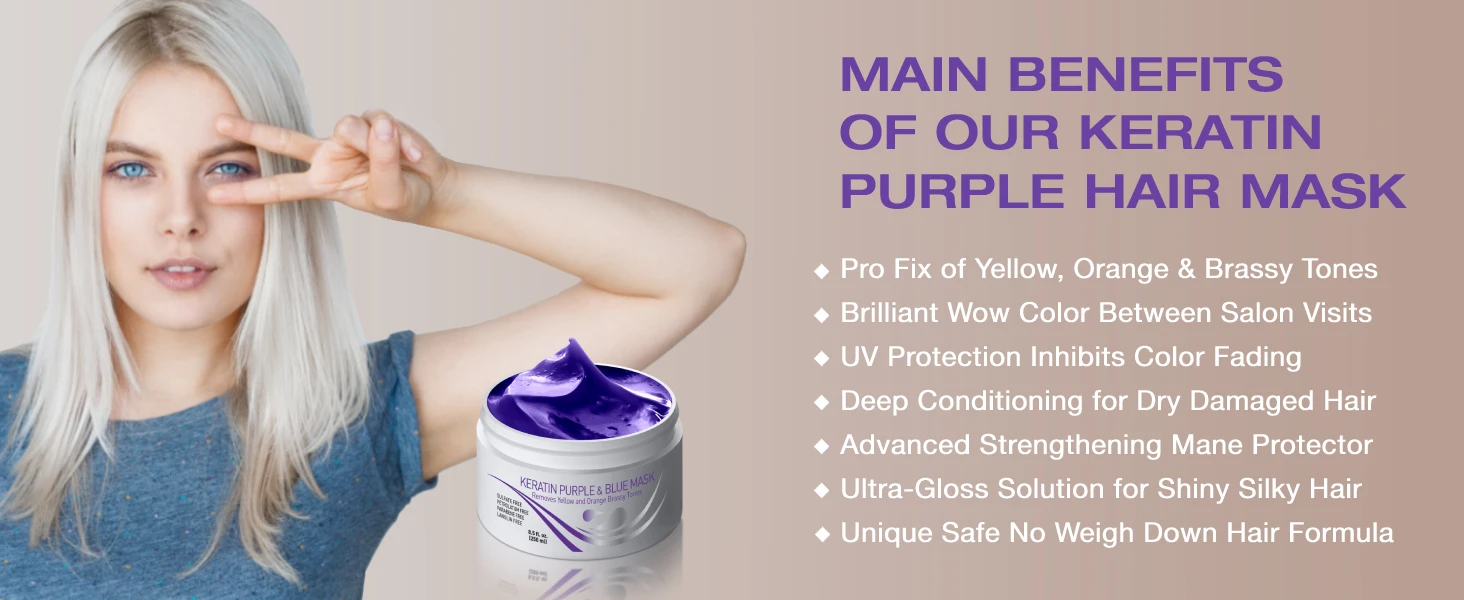 Purple Keratin Hair Mask Private Label Brittle Dry Damaged Hair &Yellow Orange Brassy Tones Soothing Leave in Keratin Hair Mask