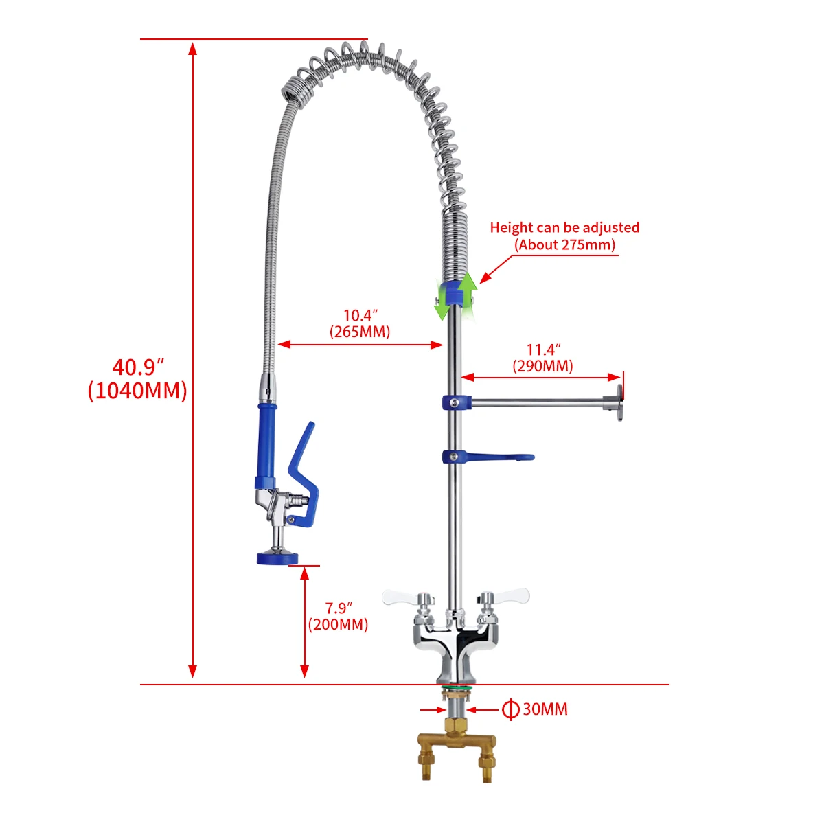 High Quality Commercial Kitchen Sink Faucet Taps 33/41\" Brass Pre Rinse Tap Hot Cold Mixer ODM Pull Faucet for Mall Use Factory supplier