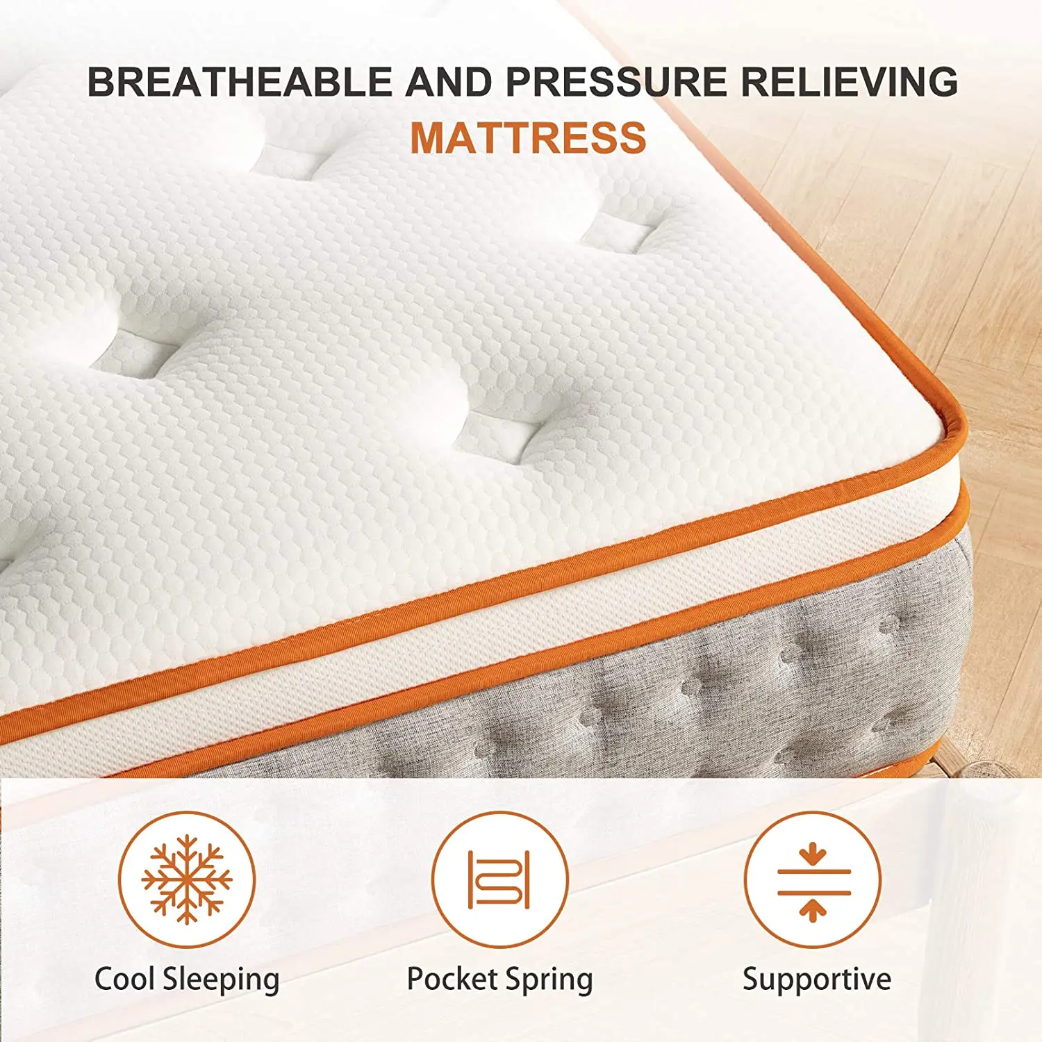 HS 12 Inch Tight Top Rolling Inner Spring Mattress With Natural Latex & CertiPUR-US Certified High Density Foam