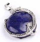 Cabochon Dragon Shape Metal Pendant With Lapis Lazuli 23mm Cabochon
