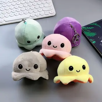 New Cute Cartoon 10 cm Mini Flip Toys Reversible Octopus Plush Toy With Keychain