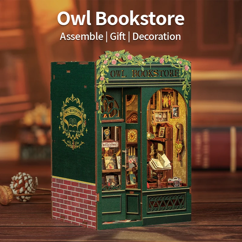 product cayi 2025 new style diy dollhouse owl bookstore bookshelf decoration collectibles book nook kit booknook for kid christmas gifts-55