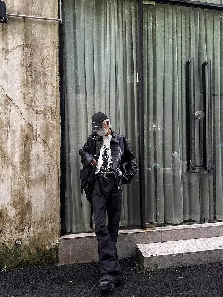 American High Street Vibe Style Niche Handmade Washed Denim Brushed Wax Coating Slim Flared Stretchy Straight Trousers Men manufacture