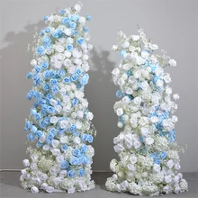 Wholesale artificial blue cake flower tower wedding background arrangement horn runner shopping mall display party decor