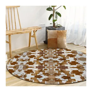 Wholesale floor rugs carpet 3d transfer printed patchwork cowhide leather style rugs carpets