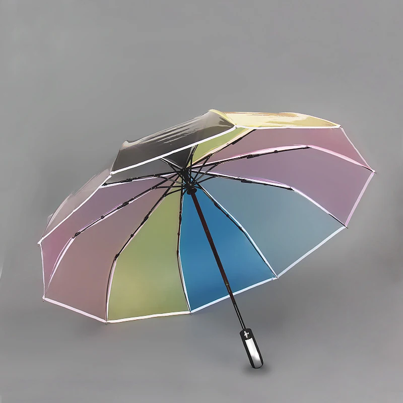 DD1224  Transparent Advertising Rain Umbrella Contrast Color Travel Clear Folding Full Automatic Rainbow PVC Umbrellas