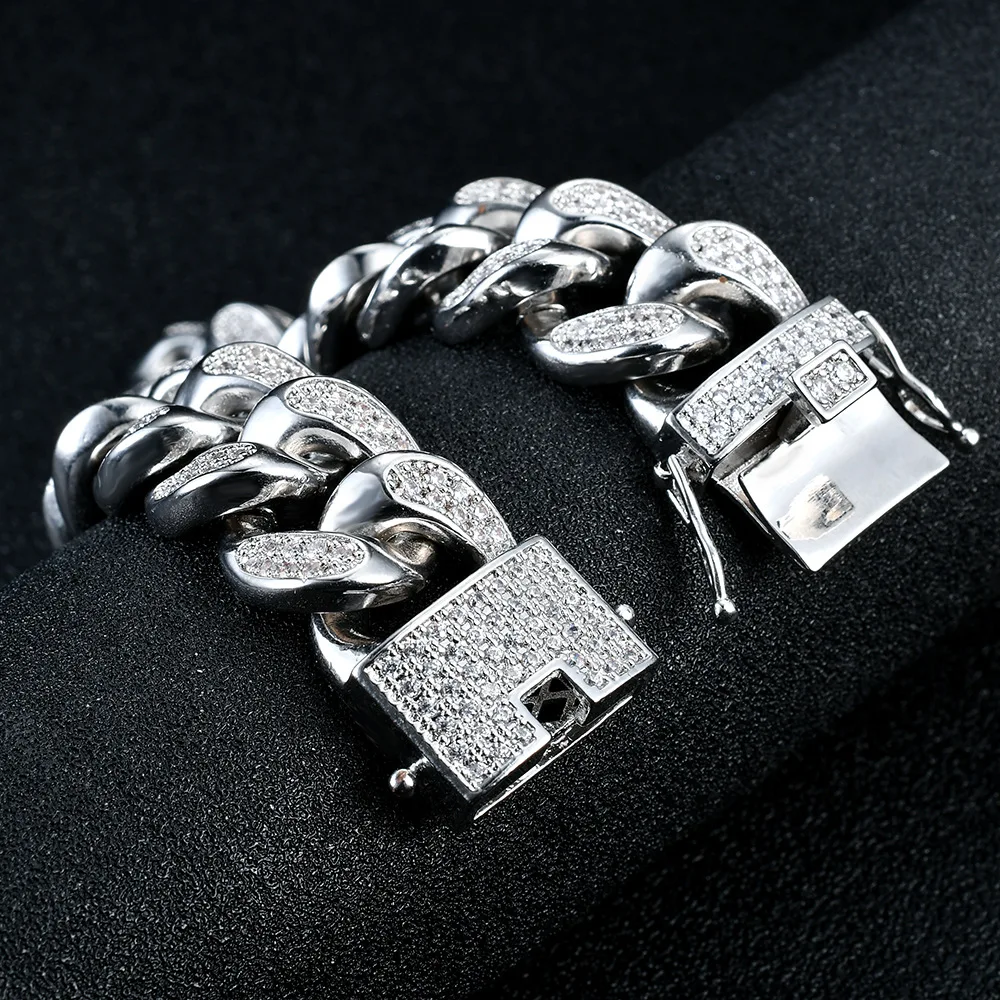Bling bling hip hop men women lover bracelet jewelry,18mm 8" copper brass gold silver iced out zircon cuban chain bracelet