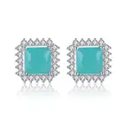 Crystal Cz Earrings Frosted Bule Crystal CZ Ladies Earrings A AA Zircon Stone Square Ear Stud For Women