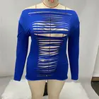 Tops HEBE New Arrival Long Sleeve Off Shoulder Hollow Out Ladies' Blouses Tops Designer Oversize T-shirt