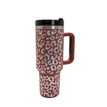 Wholesale Stainless Steel 40oz Tumbler Color Laser Leopard Print Tumblers With Handle Lid And Straw 40 oz shimmer sublimation