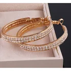 Rhinestone Hoop Fashion Exaggerated Copper Metal Double Layers Rhinestone Hoop Earrings
