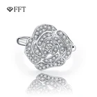 White Gold Gold FFT 18k White Gold Natural Diamond Jewelry Circle Budding Flower Initial Rings