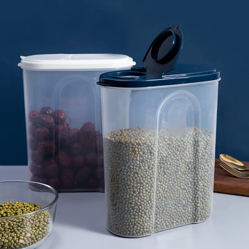 Pantry Airtight Plastic Grain Cereal Dry Food Dispenser Cans Transparent Kitchen Storage Containers