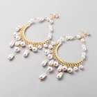 Pearl Elegant Design Golden Hollow White Pearl Big Earrings