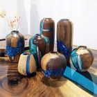 Home decoration colorful resin wood vase flower vase wood