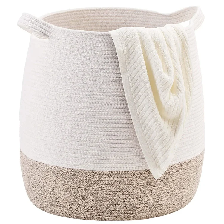 decorative woven laundry storage cotton rope basket with handles