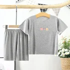Summer Cotton Children Plain Home 2 Pieces Sleepwear Short Sleeve Summer Kids Sleepwear 3 Piece Pajama Set