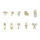Zircon Earrings 2021 Aircraft Small Axe Key Scissors Small Objects Mini Zircon Stud Earrings Earrings