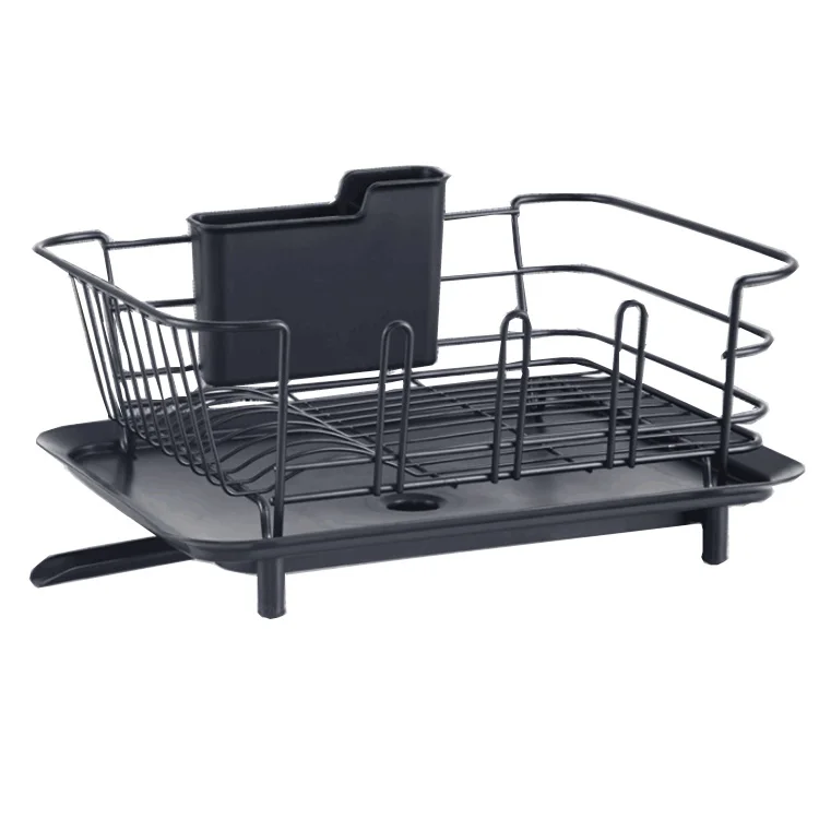 Dish Drainer Kitchen Rustproof Dish Dryer Rack Countertop with Removable Utensil Holder and Adjustable Swivel Spout