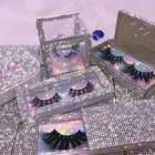 Black 3d Mink Empty Acrylic Diamond Square Lash Boxes Custom Black Lashbox Packaging Lashese With Case