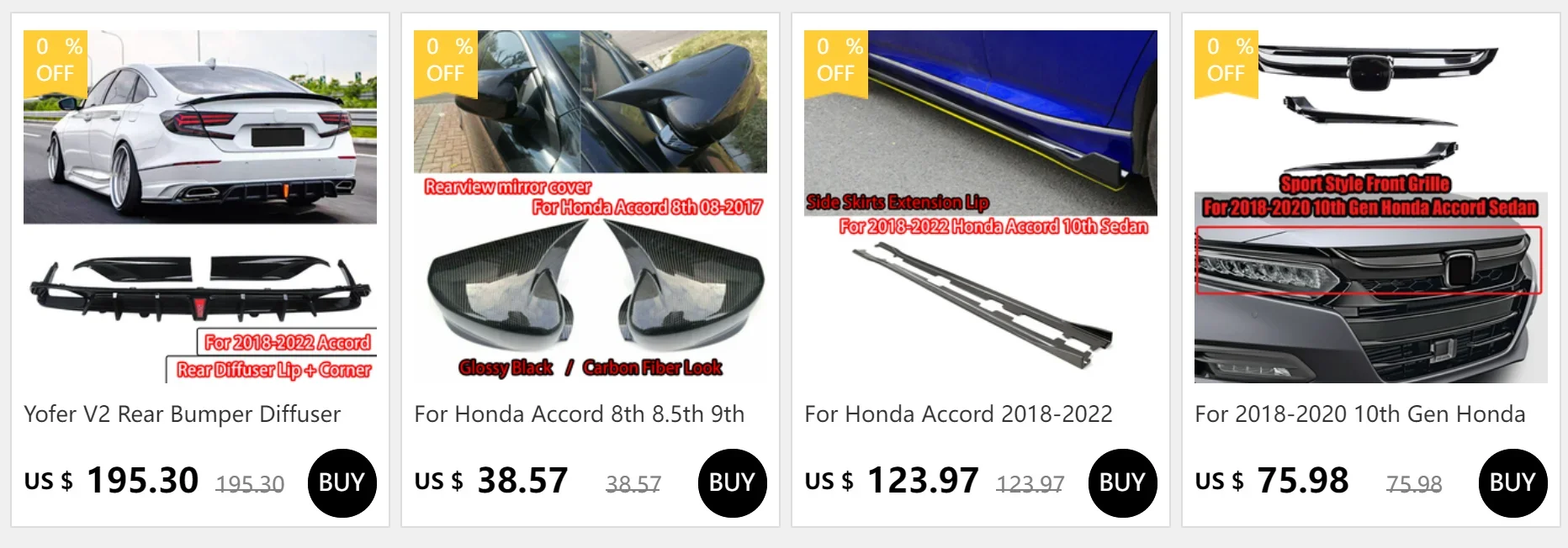 Carbon Look Rear Bumper Side Splitter Apron Spats – Fits Honda Accord 2018-2022