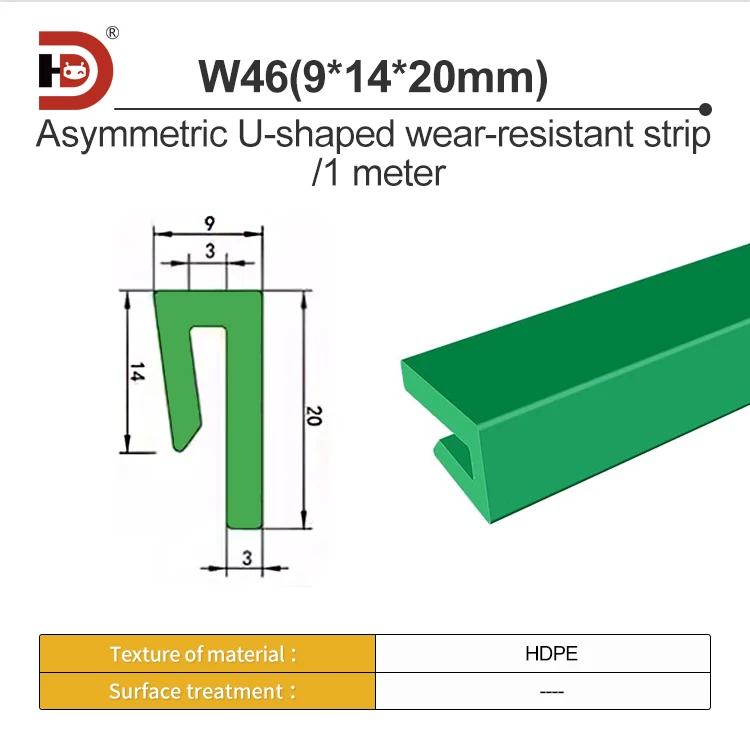 Plastic Wear-resistant Strip W47/W46 Polymer Guide Strip Lining Chain Plate Conveyor Accessories Cushion Rubber Strip supplier