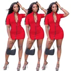 Yellow Women Sexy Clothing Summer Casual Dress Yellow Zip Up Front Mini Dress