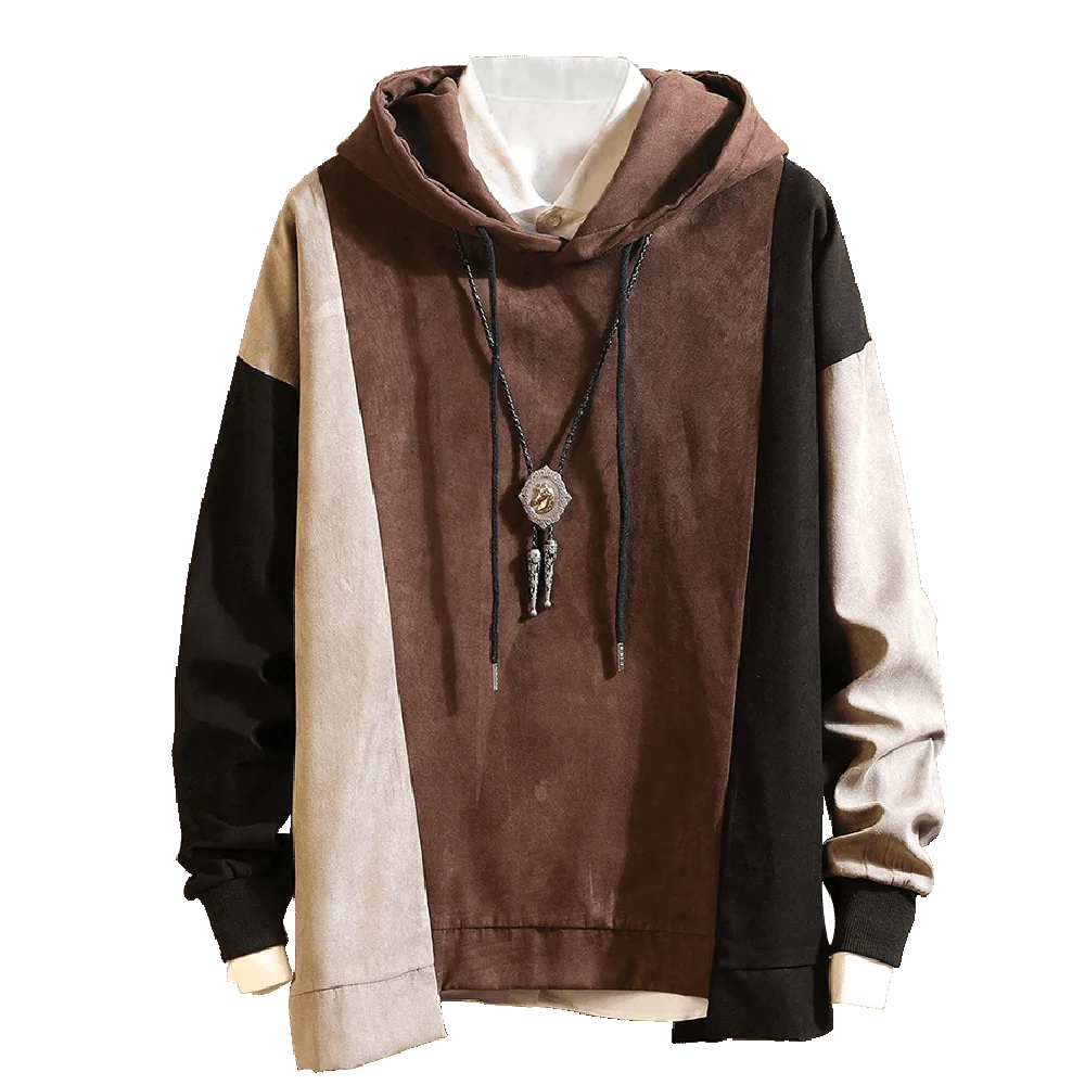 drop shoulder color block drawstring moletom com capuz