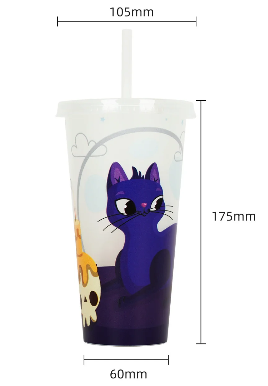 Luminous Halloween Tumbler 720ml Glow in the Dark Plastic Cup with Straw,Party Drinkware for Halloween Events