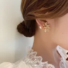 Earrings Vershal Fashion Jewellery 18K Gold Plated Pearl Leaves Ear Rings Stud Earrings Jewelry For Women