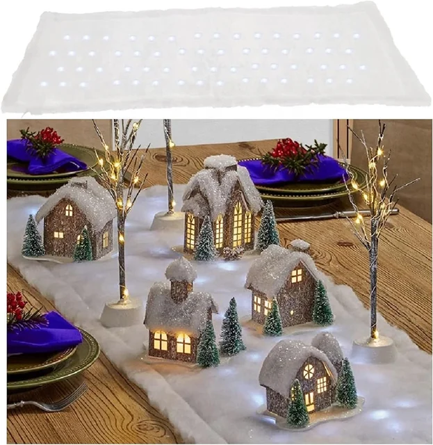 150*40 CM Remote control LED snow cover blanket fluffy faux snow table runner winter Christmas village artificial snow roll