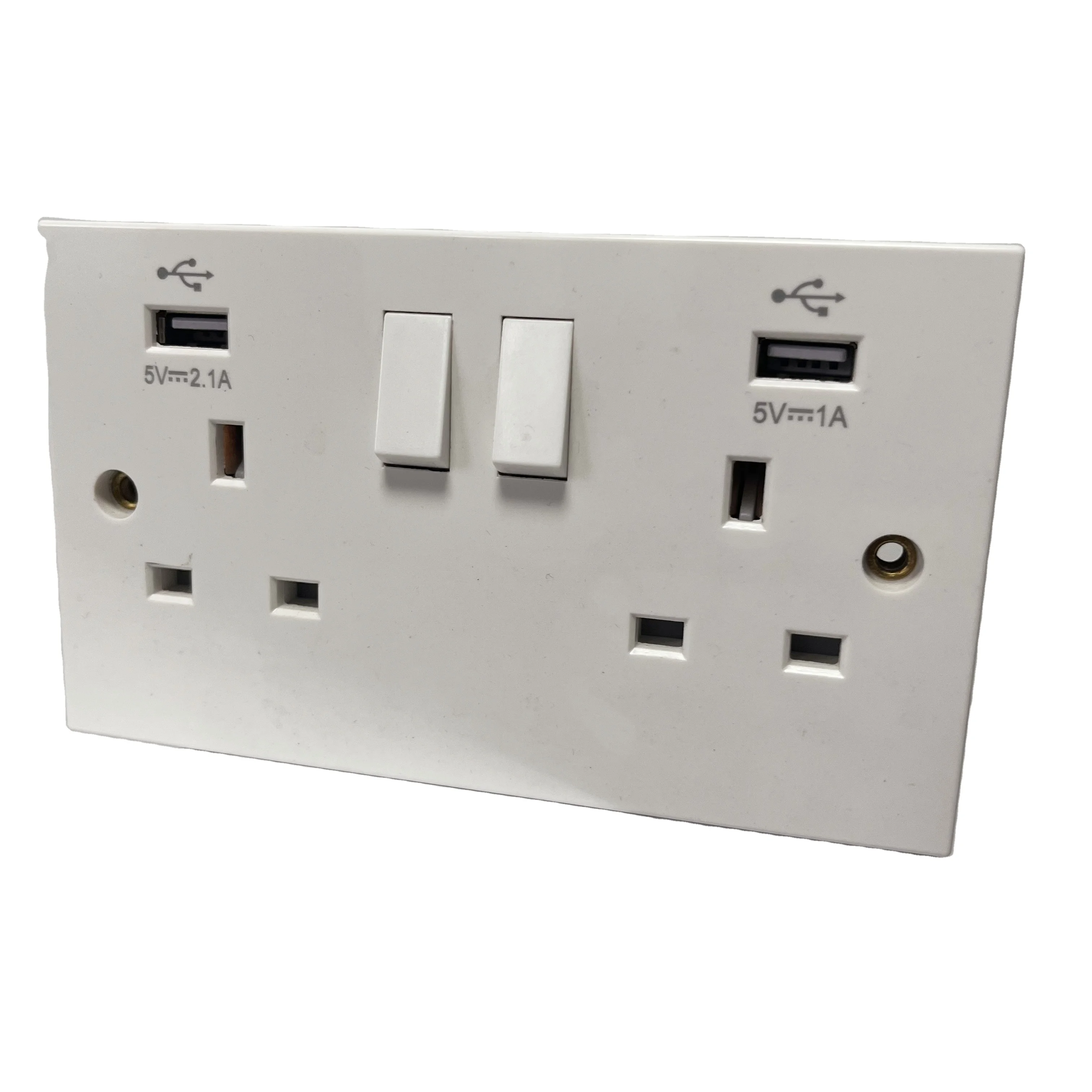 2 gang switched socket with usb