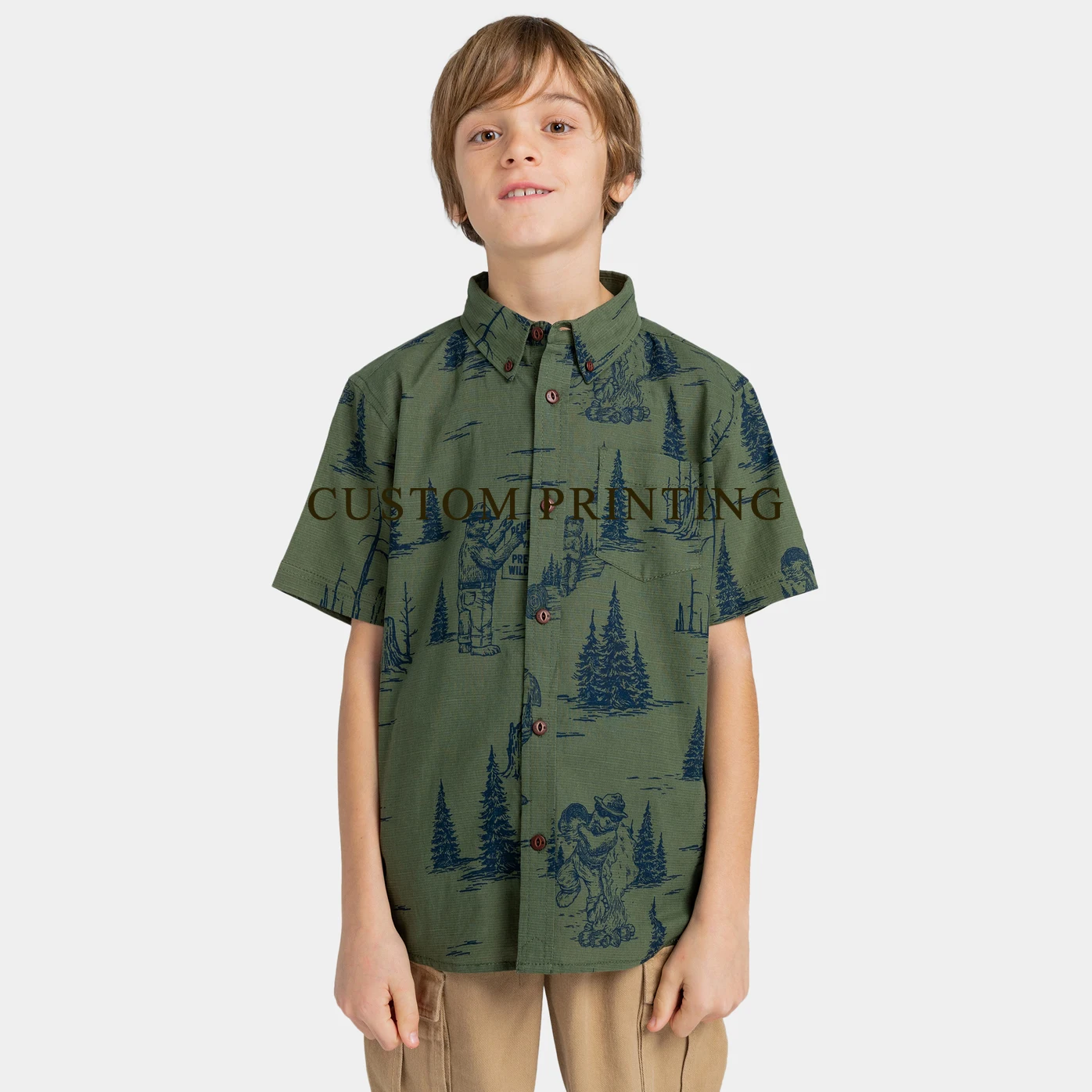 Custom allover reactive print children boys clothing kids boys button down shirt boys shirt new fashion 2023 supplier