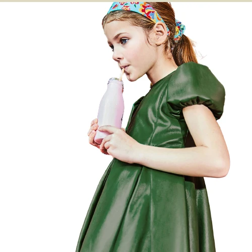 2023 Guangdong factory Faux Leather Autumn/Winter dresses Autumn Dress teenager Girl Casual  girls dresses kids