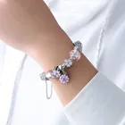Crystal Bracelet With High Quality Crystal Charm Pink Bracelet With Flower Pendant Gift For Women